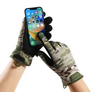Camouflage tactical full-finger gloves for outdoor training, cycling, and anti-slip touch screen use.