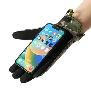 Full finger tactical camo outdoor gloves with touch screen support for hiking and riding.