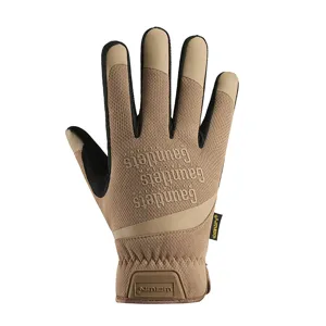 Tactical full finger gloves outdoor training cycling non-slip breathable mesh khaki main view.