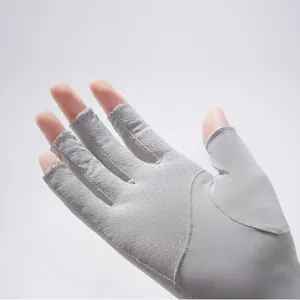 UV protection half-finger ice silk gloves for women, anti-slip driving cycling sun gloves