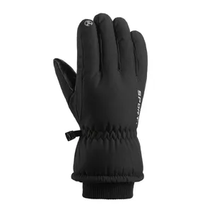 Black winter thermal ski gloves, windproof outdoor cycling gloves with touch screen function.
