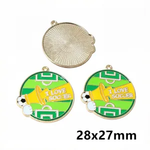 Soccer enamel metal charm pendant DIY accessory 28x27mm for keychain bag decoration