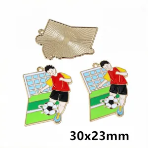 Enamel soccer player metal charm pendant for DIY jewelry keychain bag accessory 30x23mm