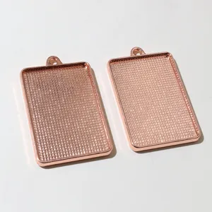 Rose gold alloy rectangular pendant bezel tray for DIY jewelry making 38x25mm inner