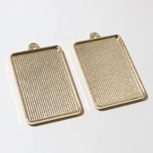 Gold rectangular pendant bezel tray blank, alloy DIY jewelry accessories for resin crafts.