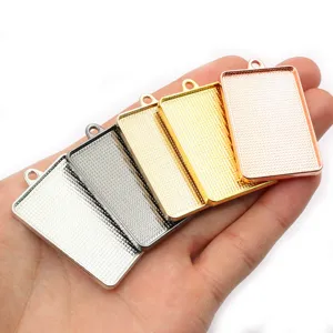 Metal rectangular pendant trays blank bezel settings for DIY jewelry making crafts.