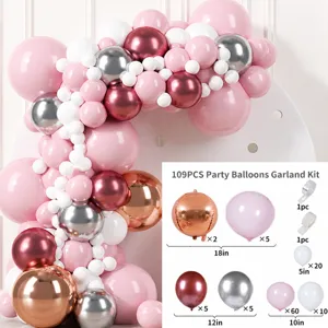 109Pcs pink white silver rose gold balloon garland kit for party wedding birthday decor