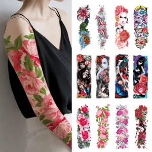 Waterproof temporary full arm tattoo sticker for men and women, large flower arm design.