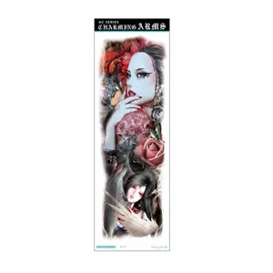 Waterproof full arm temporary tattoo sticker sheet with beautiful women and rose designs 480x158mm