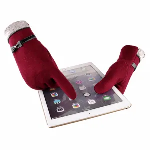Women winter warm touch screen gloves with cute bow and plush cuff for cold weather wear.