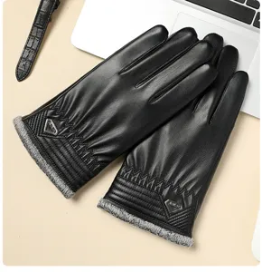 Herren Winter warme PU Leder Handschuhe Detail Ansicht, gefüttertes Touchscreen Design.