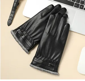 Herren Winter warme PU Lederhandschuhe mit Plüschfutter, Touchscreen, Outdoor Radfahren.