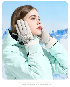 Detail view of women winter ski gloves, fleece thick thermal waterproof windproof outdoor.