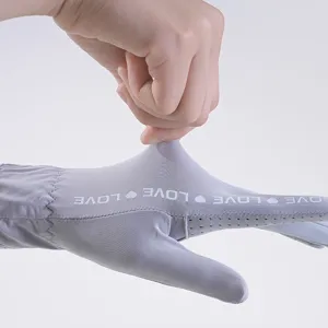 Women ice silk sun protection gloves with breathable palm holes and stretchable cooling fabric.