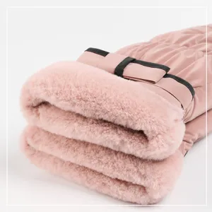 Winter warm ski gloves for women with plush faux rabbit fur cuffs, windproof and thermal design.