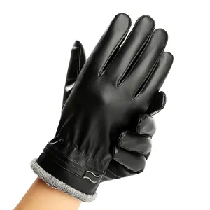 Guanti touchscreen in pelle PU invernali da uomo per moto all'aperto caldi peluche.