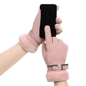 Women's winter warm skiing gloves, windproof waterproof plush-lined touch screen gloves.