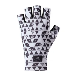 Men women half-finger cycling gloves, black white triangle print, breathable sports gloves.
