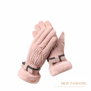 Women Winter Ski Gloves Thick Warm Touchscreen Windproof Outdoor Cycling Pink Fur Cuff