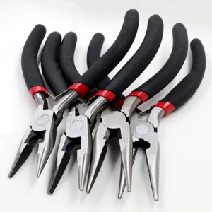 Mini DIY craft pliers set, long nose and diagonal cutting pliers with non-slip handles for jewelry making.