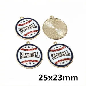 Baseball enamel alloy pendant charms detail view, size 25x23mm, perfect for DIY jewelry making.