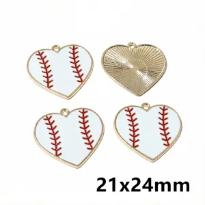 Alloy enamel baseball heart shape pendant DIY jewelry accessories bag charm 21x24mm