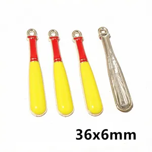 Alloy enamel baseball bat pendant DIY charm accessory for necklace bracelet keychain 36x6mm