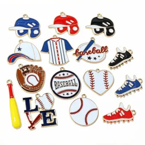Alloy baseball themed enamel charms set, assorted sports charms for DIY jewelry making.