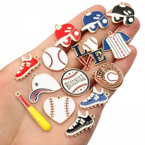Baseball series alloy enamel charms, DIY jewelry pendants for keychains and bag accessories.