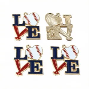 Baseball LOVE enamel alloy charms DIY jewelry pendants for keychains and bag decoration.
