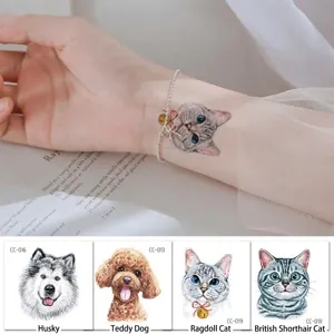 Cute Cartoon Pet Animal Temporary Tattoo Stickers Watercolor Unicorn Dog Cat Design Waterproof Body Art Sticker