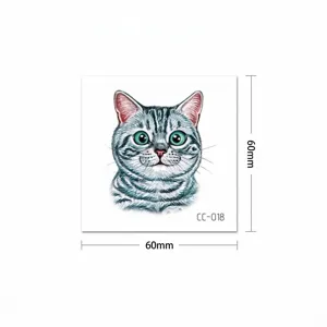 Cute grey cat temporary tattoo sticker for kids and adults, waterproof body art 60x60mm
