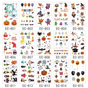 Kids Halloween Temporary Tattoo Stickers Waterproof Funny Cartoon Pumpkin Ghost Spider Party Body Art Stickers