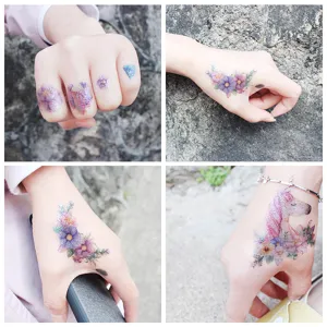 Waterproof glitter temporary tattoo stickers featuring gradient unicorn and pretty floral designs.