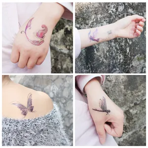 Waterproof glitter temporary tattoo stickers featuring gradient butterfly, mermaid and bird designs.