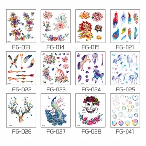 Waterproof temporary tattoo stickers set featuring colorful butterflies, unicorns, and flowers.