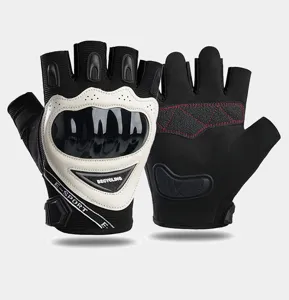 Detailed view of half-finger motorcycle riding gloves with hard shell protection and anti-slip grip.