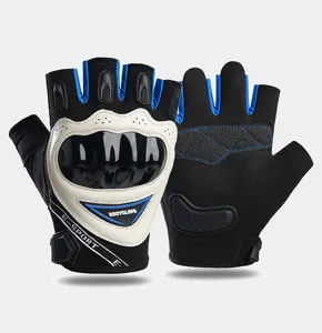 Men's half-finger motorcycle gloves with hard knuckle protection and anti-slip breathable palm