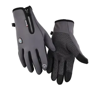 Waterproof winter cycling gloves with zipper warm fleece thermal windproof outdoor sports