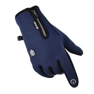 Waterproof thermal cycling gloves with zipper pocket and touch screen fingers for winter sports.