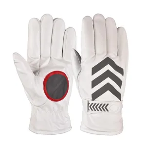 Detail view of men's reflective PU leather cycling gloves featuring warm thermal lining and grip.