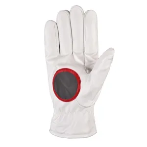 Men's white PU leather cycling gloves with reflective circle patch for outdoor motorcycling.