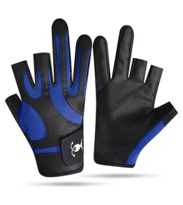 Non-slip fishing gloves with 3-cut fingers, adjustable wrist strap, breathable PU leather.