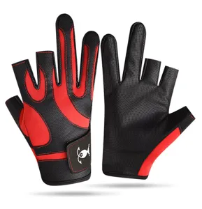 Professional three-finger cut fishing gloves with breathable mesh and adjustable wrist strap.