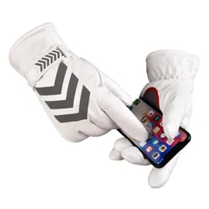 Men's winter warm cycling gloves featuring reflective stripes and touch screen friendly PU leather design.
