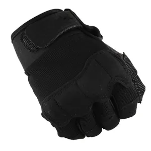 Detailed view of the black tactical half-finger glove featuring durable knuckle protection.