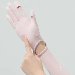 Gants de protection solaire longs en soie de glace d'été, manches anti-UV en nylon pour voyage extérieur.