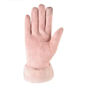 Women winter warm touch screen gloves faux suede fleece lined thermal gloves pink outdoor