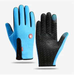 Winter thermal cycling gloves detail featuring zipper and touch screen fingertips.
