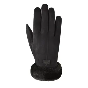 Women winter warm suede gloves touchscreen faux fur cuff black outdoor anti-cold chic